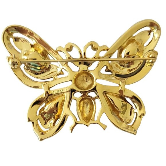 Trifari Gold Tone Clear Rhinestone Black Enamel Butterfly Brooch, Signed M777 - Picture 3 of 8